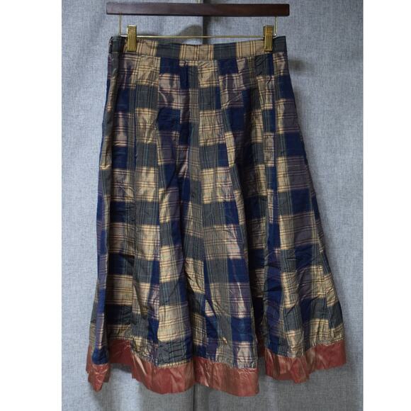 Jigsaw 100% Silk Plaid Midi Skirt – Blue and Bronze – Size 8 - Picture 3 of 4